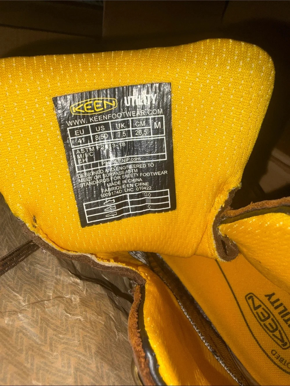 Keen Brown and Black Work Boot with Yellow Trim